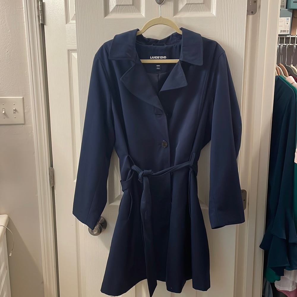 Lands End Sz. 18 Navy Blue Lightweight Trench Coat
